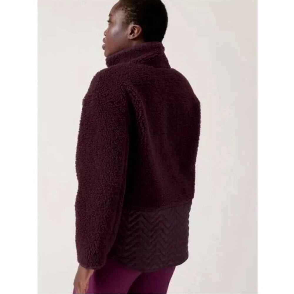 NWT Athleta Cozy Sherpa Snap Fleece Pullover Jacket Spiced Cabernet | Size XS - Picture 2 of 4